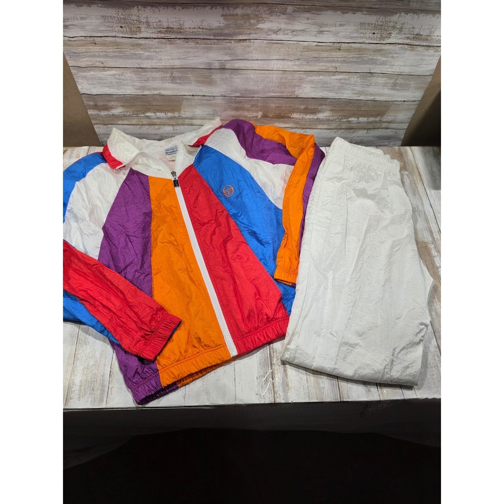Sergio Tacchini Vintage Colorblock Tracksuit Windbreaker Pants Set Size 6 READ!